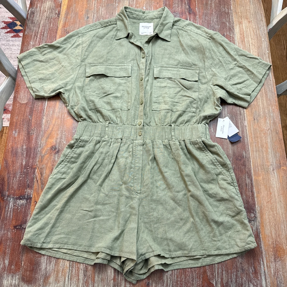 Abercrombie & Fitch Olive Linen Blend Romper Large NWT
